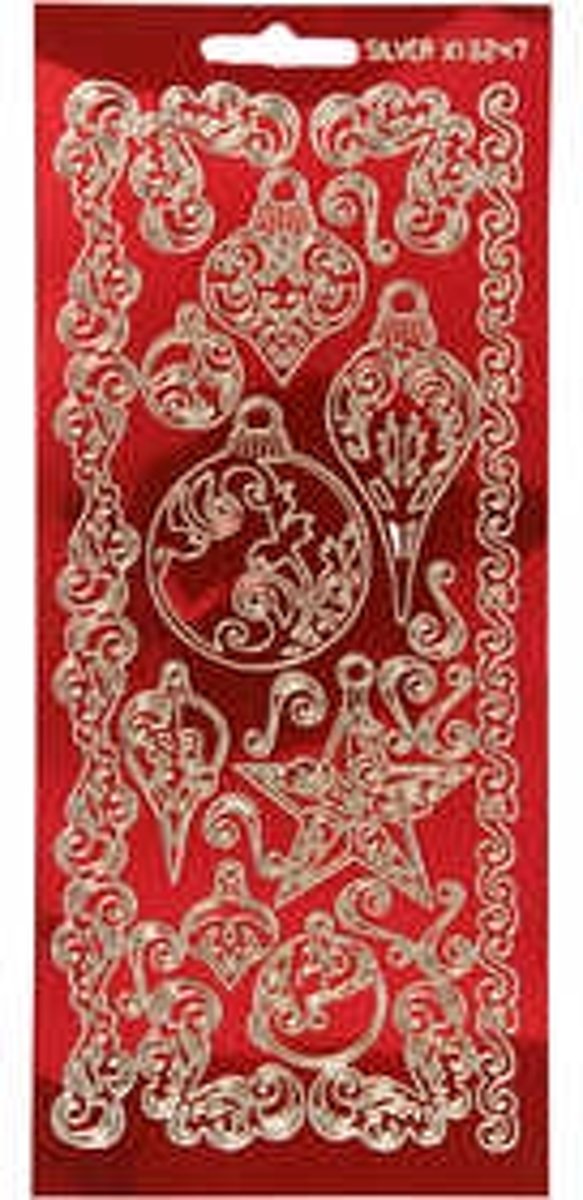 Stickers, vel 10x23 cm, goud, transparant rood, ornamenten, 1vel [HOB-170090]